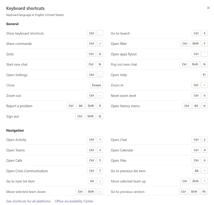 microsoft teams tip - keyword shortcut in settings